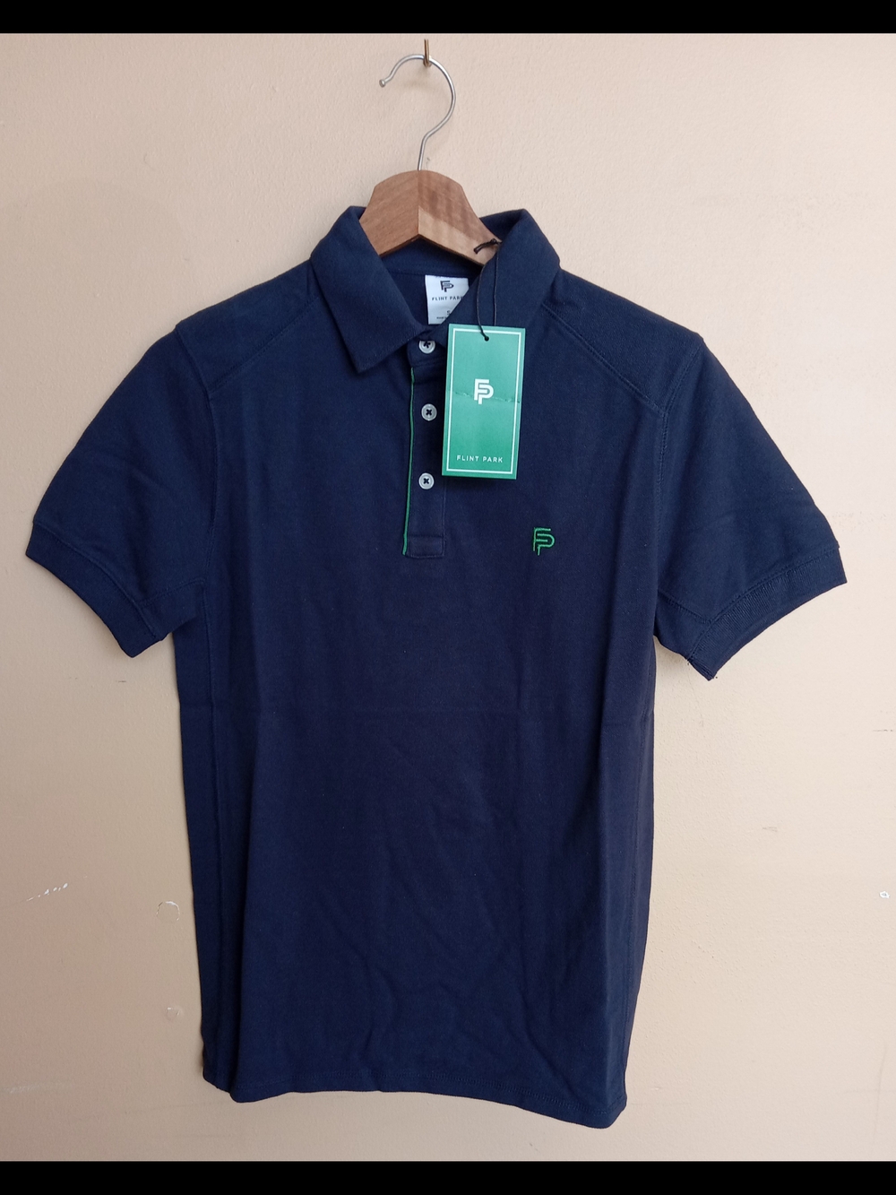 Men's Flint Park  Navy Tennis Polo with Green Trim